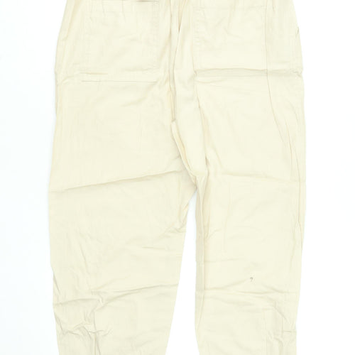 Zara Women Beige Cotton Cropped Trousers XS High Waist Button Front