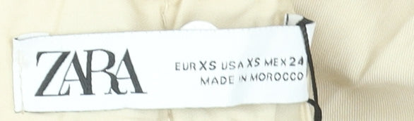 Zara Women Beige Cotton Cropped Trousers XS High Waist Button Front