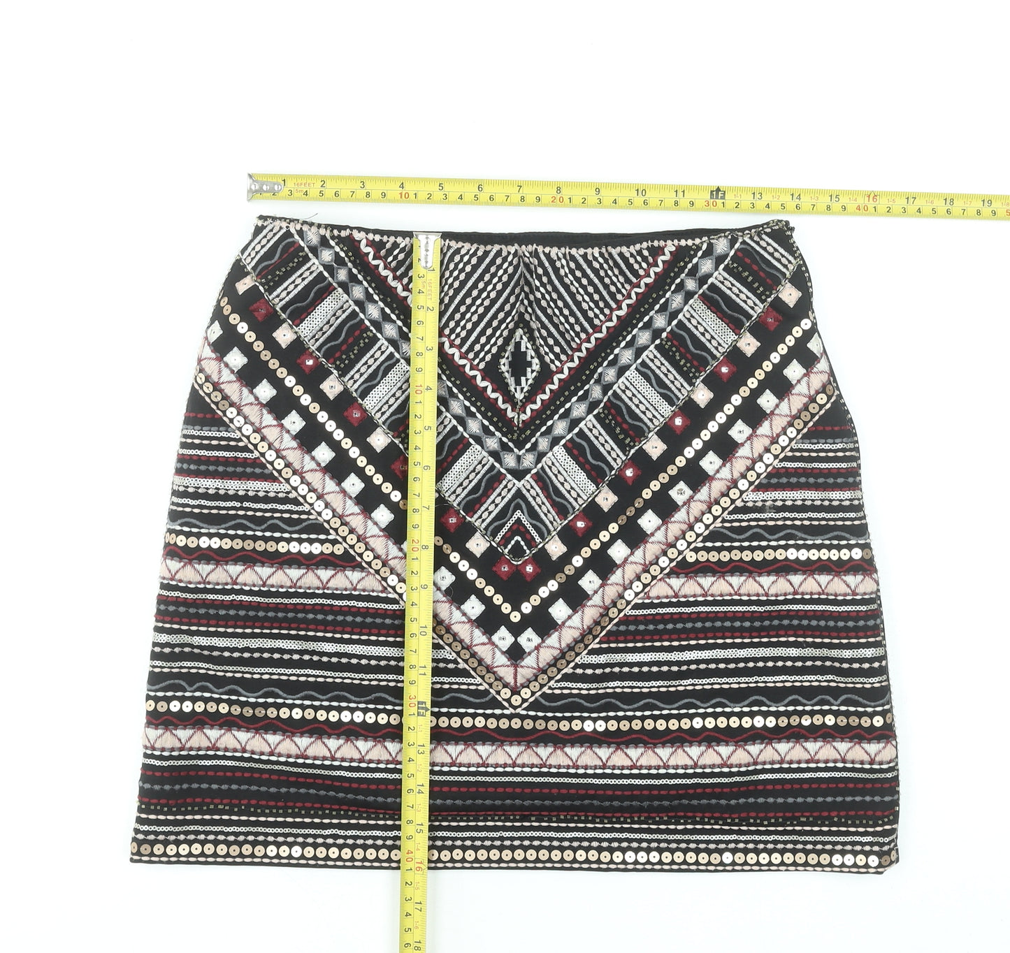 LUC-CE Women’s Black Geometric Sequin Mini Skirt Size M