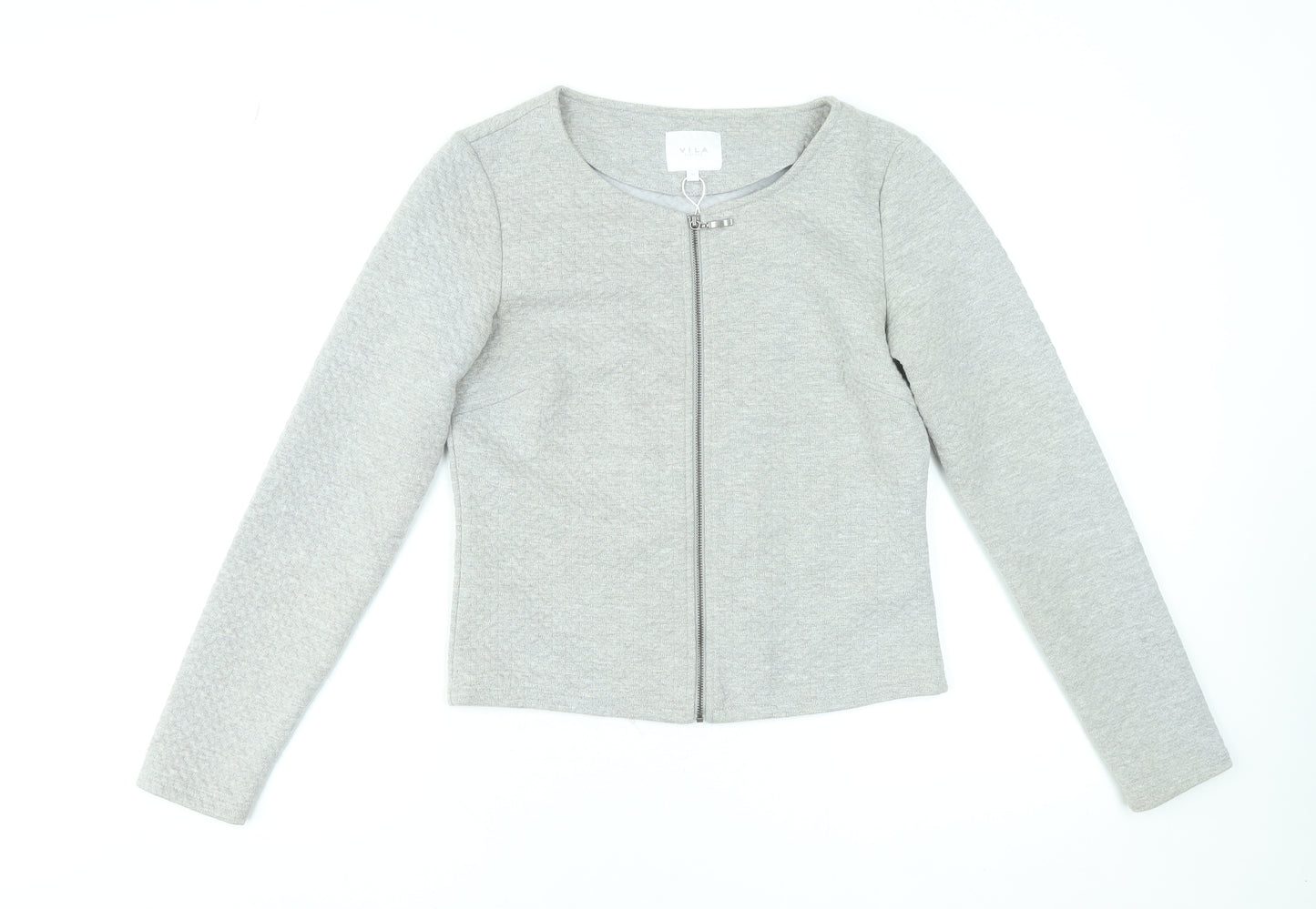 Vila Women Grey Zip Basic Jacket Medium Lightweight Stretch