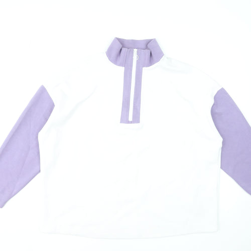 Dunnes Women White & Lilac 1/2 Zip Pullover Sweatshirt Size L