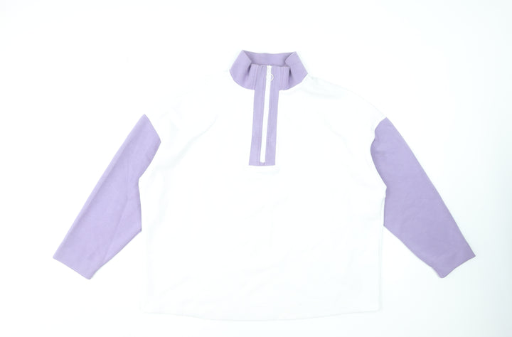 Dunnes Women White & Lilac 1/2 Zip Pullover Sweatshirt Size L