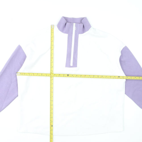 Dunnes Women White & Lilac 1/2 Zip Pullover Sweatshirt Size L