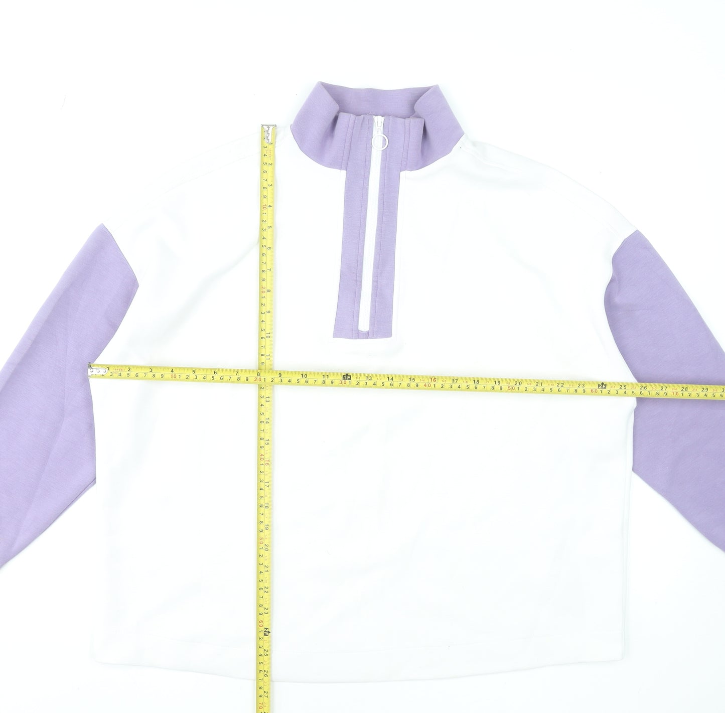 Dunnes Women White & Lilac 1/2 Zip Pullover Sweatshirt Size L