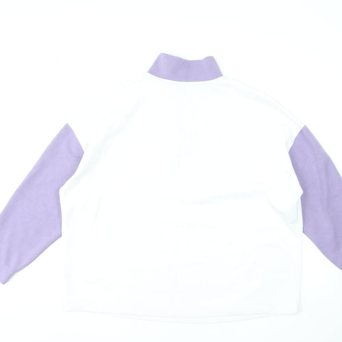 Dunnes Women White & Lilac 1/2 Zip Pullover Sweatshirt Size L