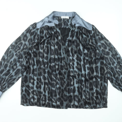 Gallery Women’s Grey Animal Print Sheer Long Sleeve Blouse Size 14