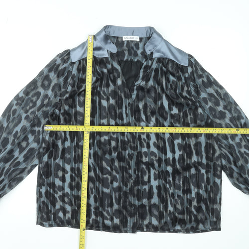 Gallery Women’s Grey Animal Print Sheer Long Sleeve Blouse Size 14