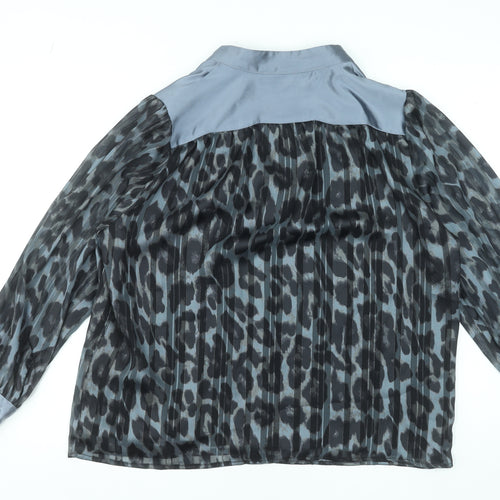 Gallery Women’s Grey Animal Print Sheer Long Sleeve Blouse Size 14