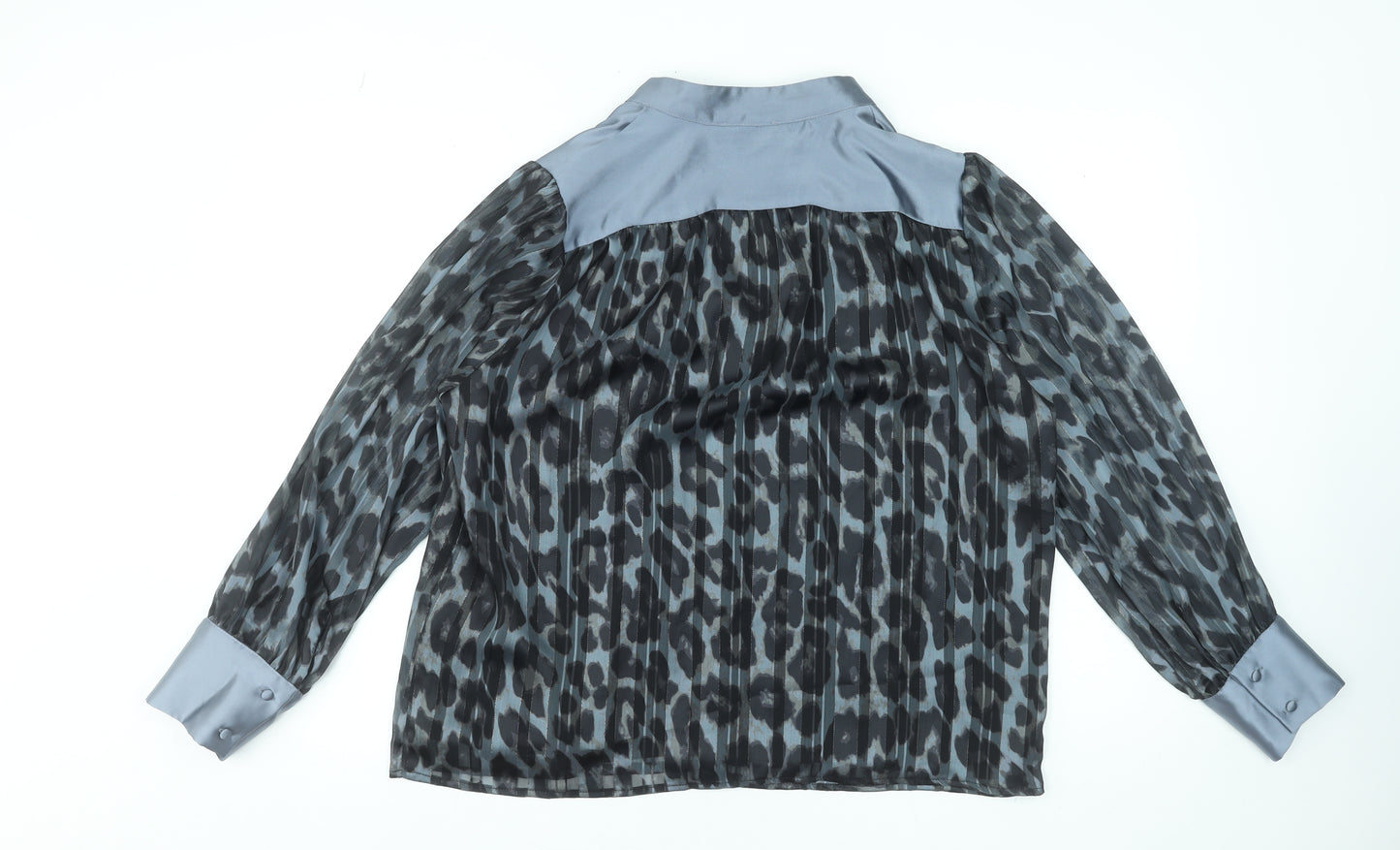 Gallery Women’s Grey Animal Print Sheer Long Sleeve Blouse Size 14