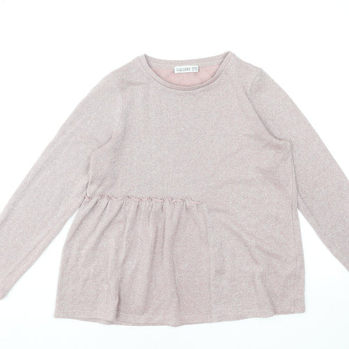 Gallery Womens Pink Long Sleeve Ruffle Hem Tunic Blouse Size S