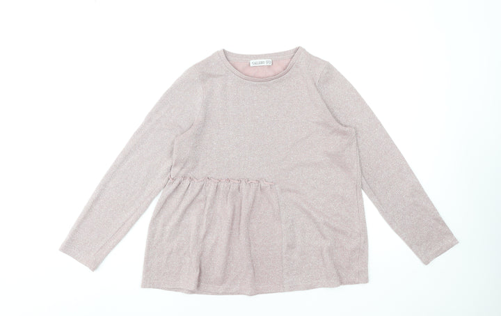 Gallery Womens Pink Long Sleeve Ruffle Hem Tunic Blouse Size S