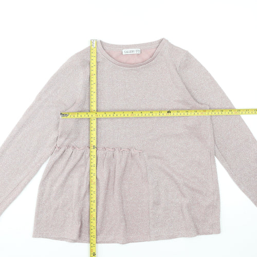 Gallery Womens Pink Long Sleeve Ruffle Hem Tunic Blouse Size S