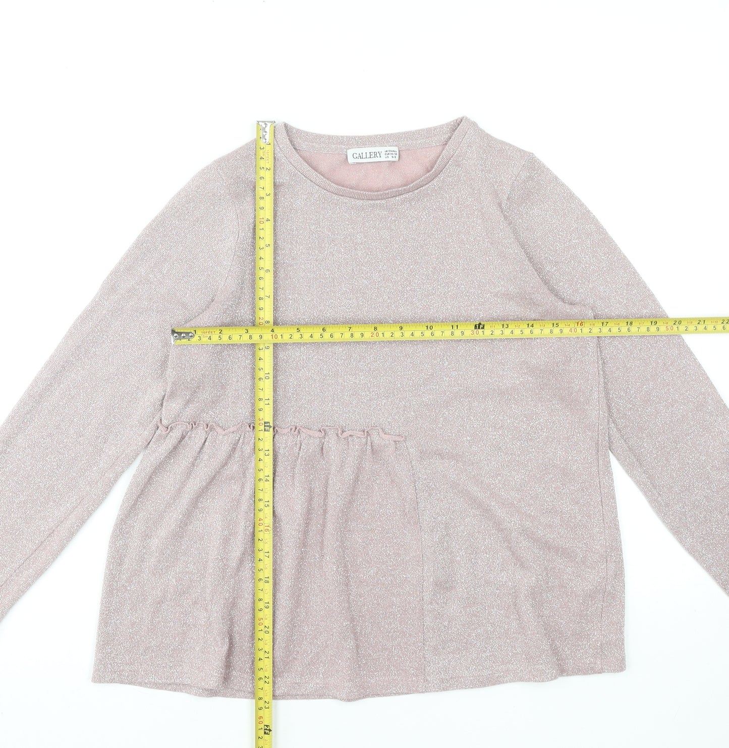 Gallery Womens Pink Long Sleeve Ruffle Hem Tunic Blouse Size S