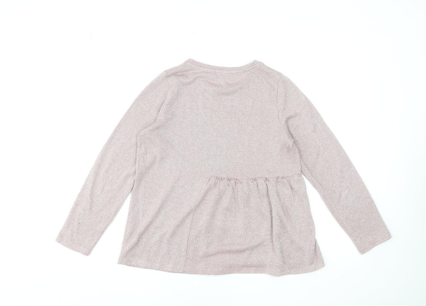 Gallery Womens Pink Long Sleeve Ruffle Hem Tunic Blouse Size S