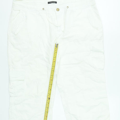 Dunnes Stores Women's White Cargo Trousers Size 14 Cotton