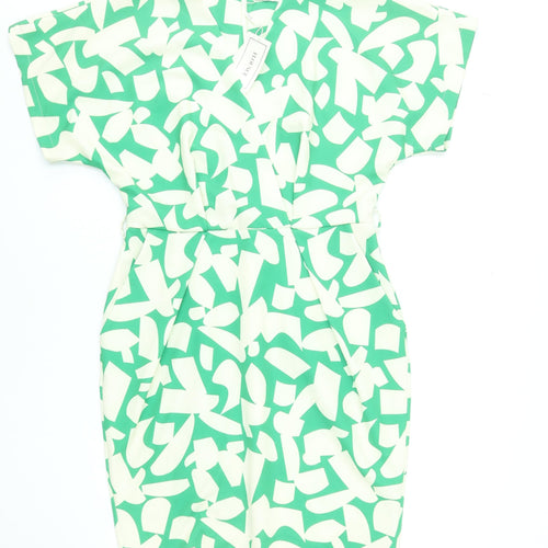 Flounce London Women’s Green Geometric Bodycon Dress Size 14