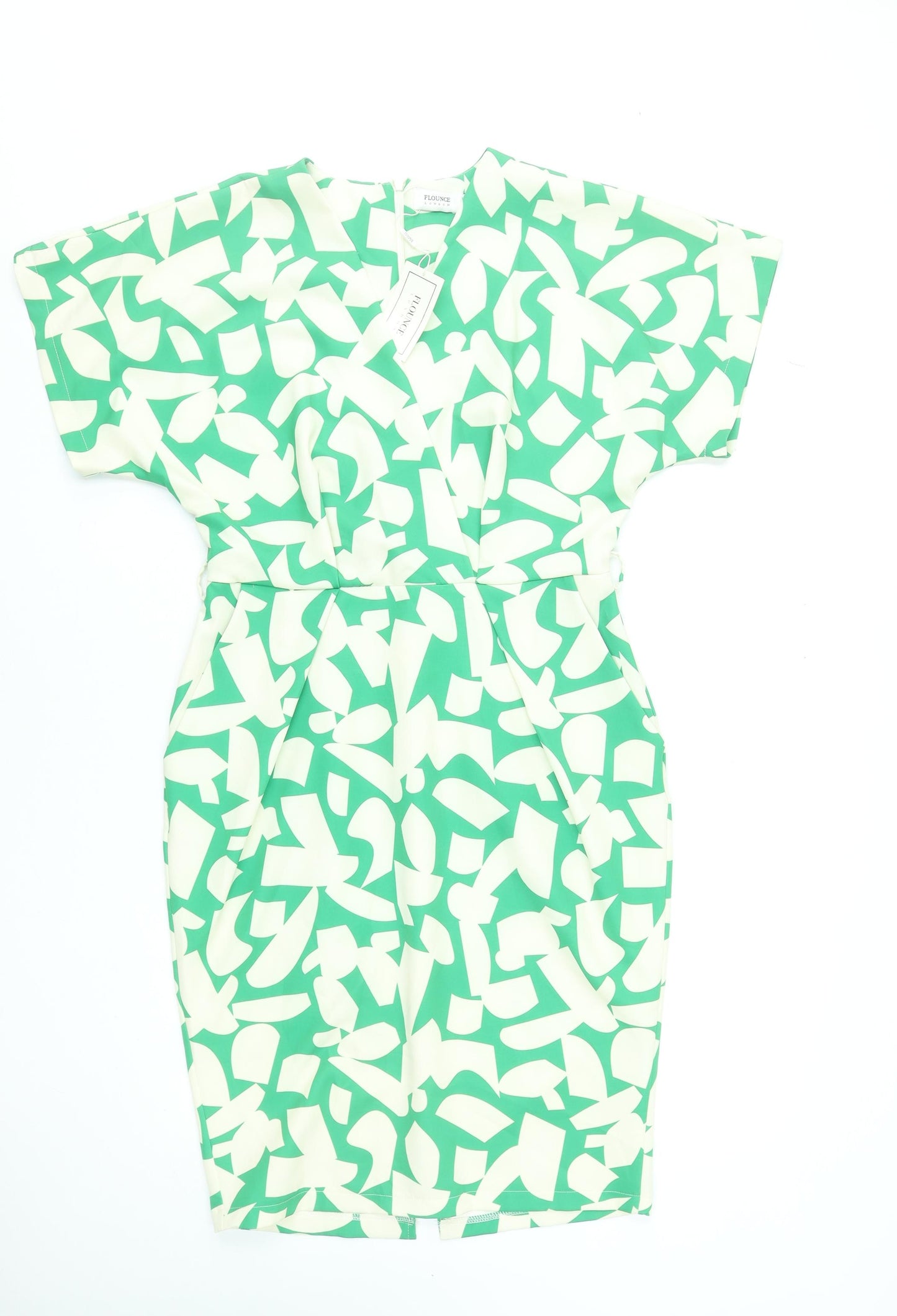 Flounce London Women’s Green Geometric Bodycon Dress Size 14