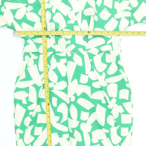 Flounce London Women’s Green Geometric Bodycon Dress Size 14