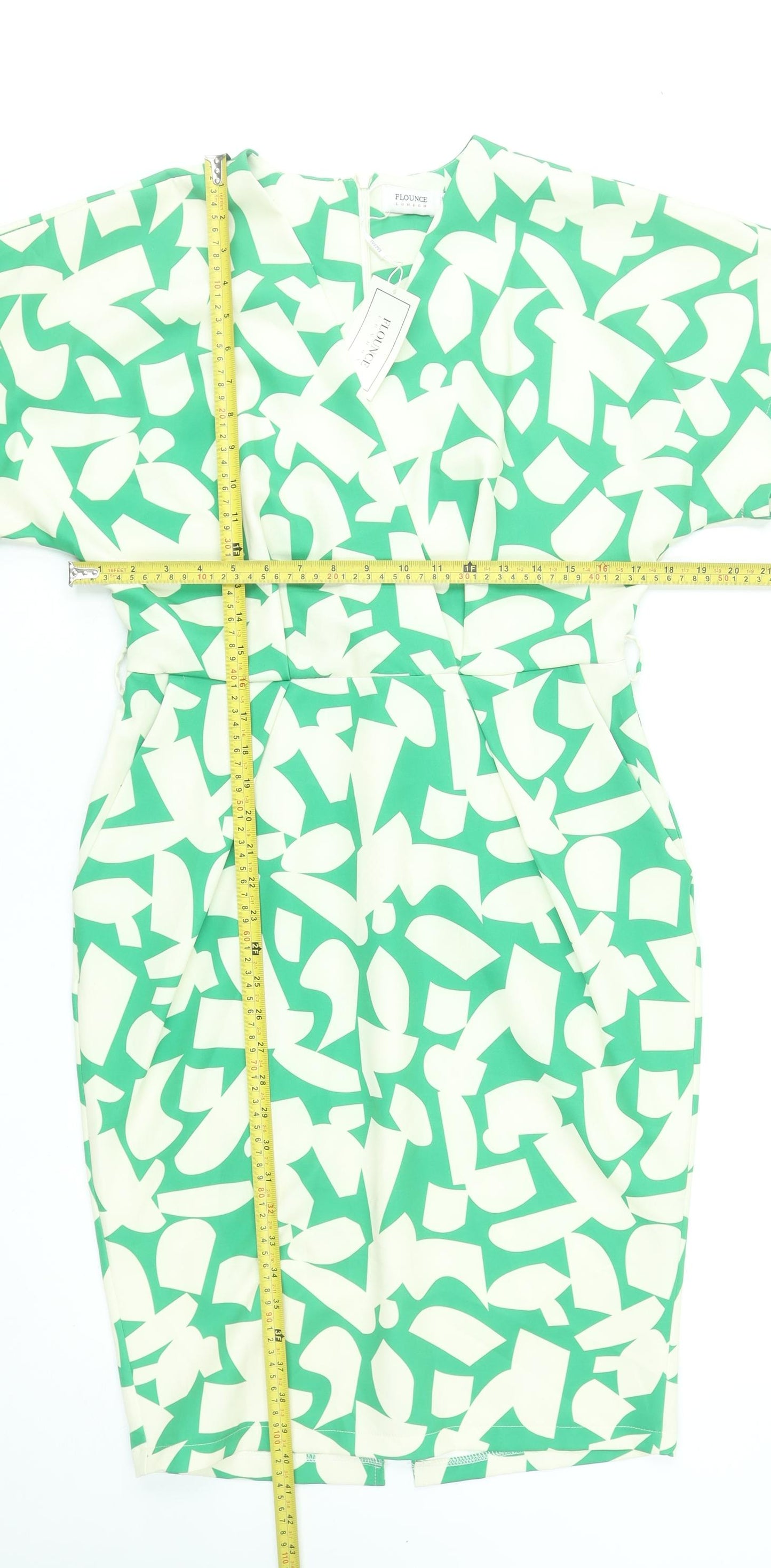 Flounce London Women’s Green Geometric Bodycon Dress Size 14