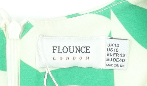 Flounce London Women’s Green Geometric Bodycon Dress Size 14