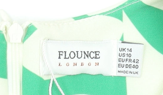 Flounce London Women’s Green Geometric Bodycon Dress Size 14