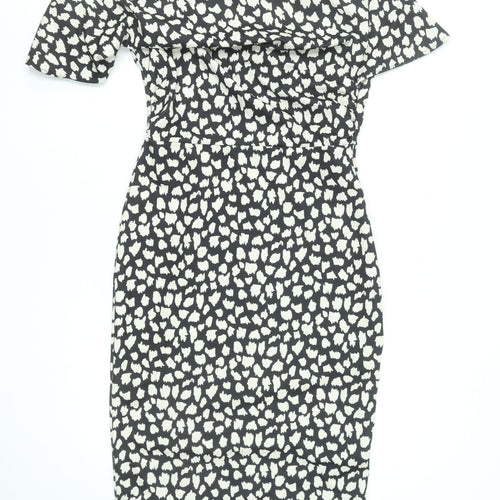 ASOS Women Black Animal Print One Shoulder Bodycon Dress Size 12
