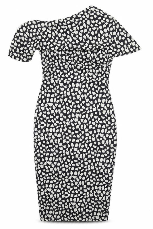 Front view of ASOS Women Black Animal Print One Shoulder Bodycon Dress, size 12