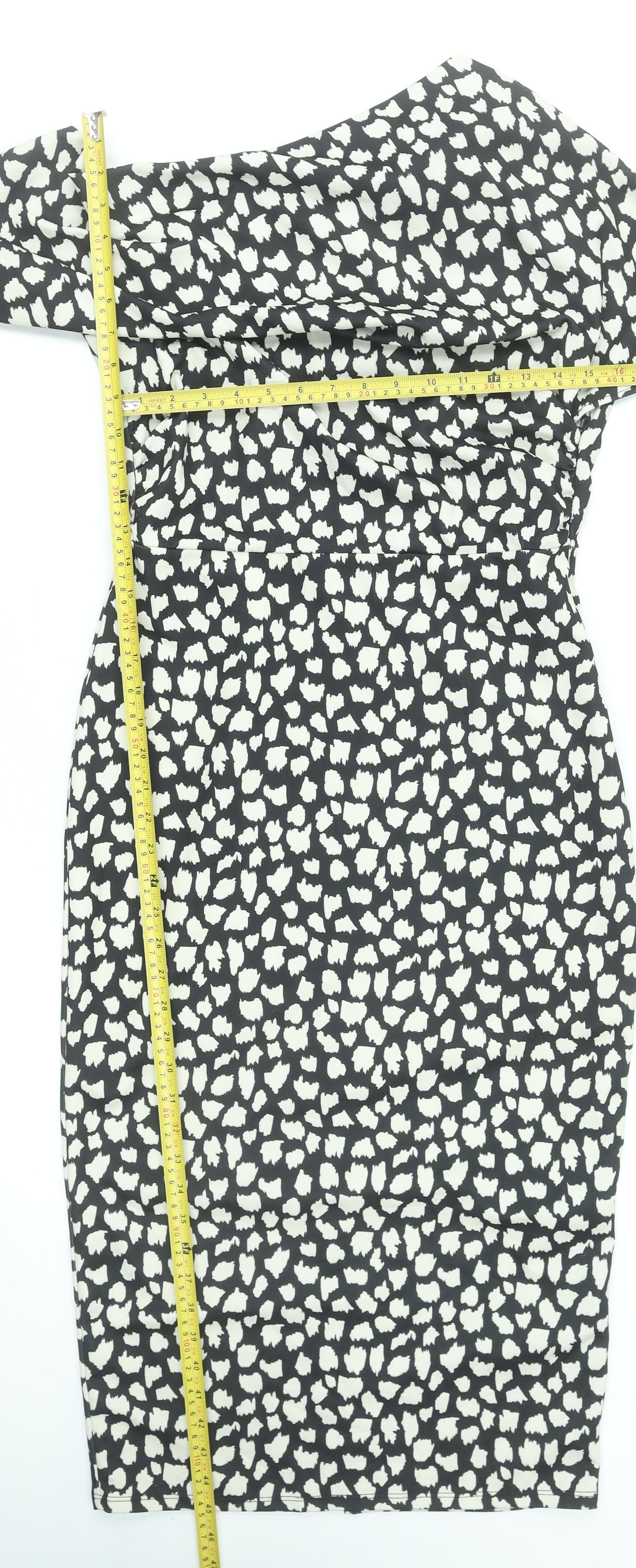ASOS Women Black Animal Print One Shoulder Bodycon Dress Size 12