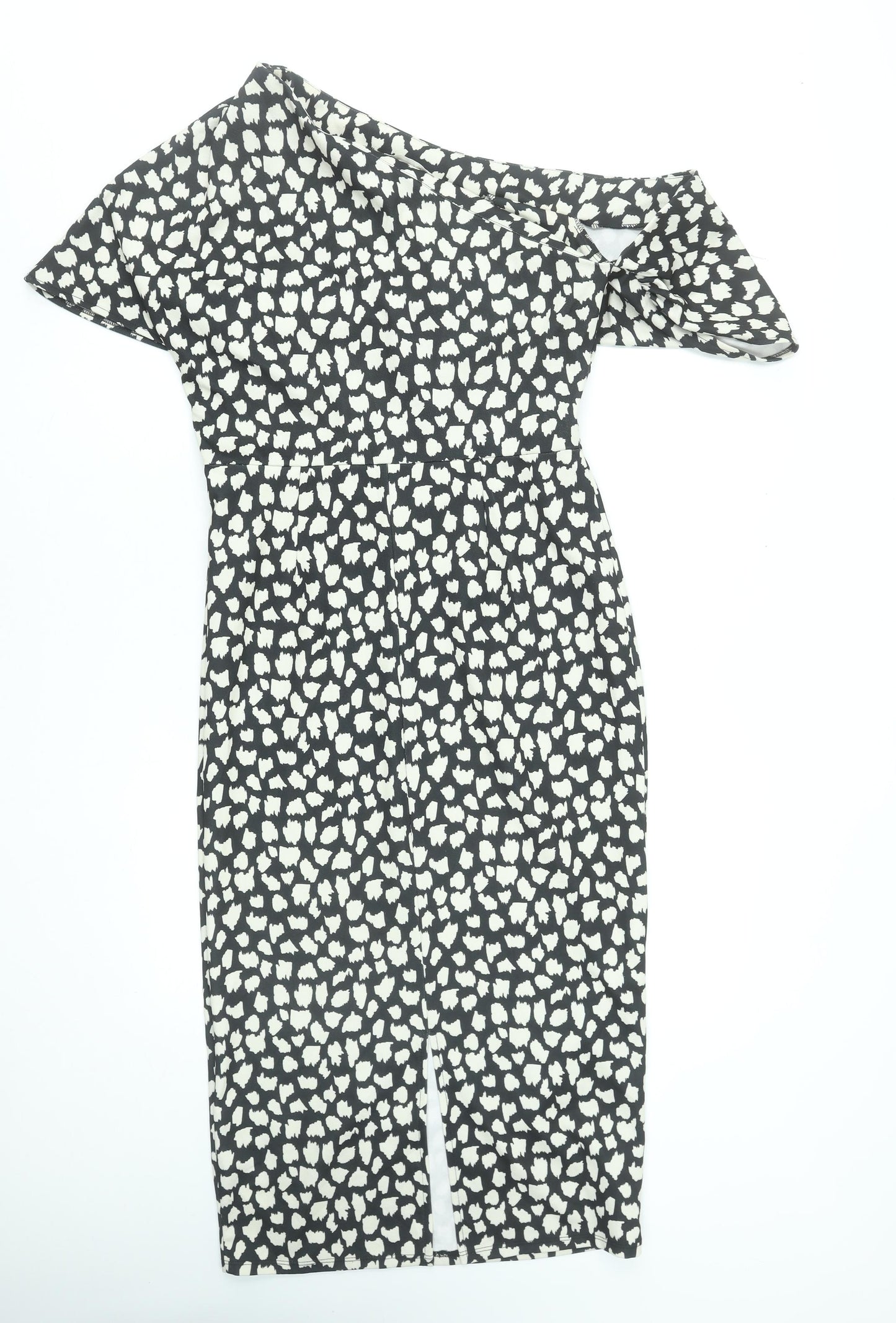 ASOS Women Black Animal Print One Shoulder Bodycon Dress Size 12