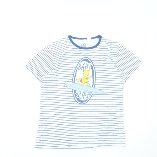 The Simpsons Girls Blue Striped Bart Surf T-Shirt 14 Years 100% Cotton