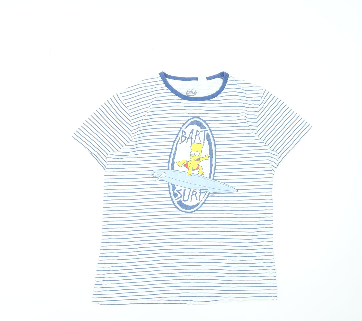 The Simpsons Girls Blue Striped Bart Surf T-Shirt 14 Years 100% Cotton