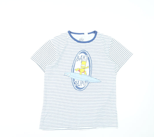 The Simpsons Girls Blue Striped Bart Surf T-Shirt 14 Years 100% Cotton