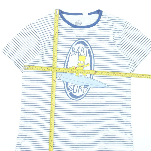 The Simpsons Girls Blue Striped Bart Surf T-Shirt 14 Years 100% Cotton