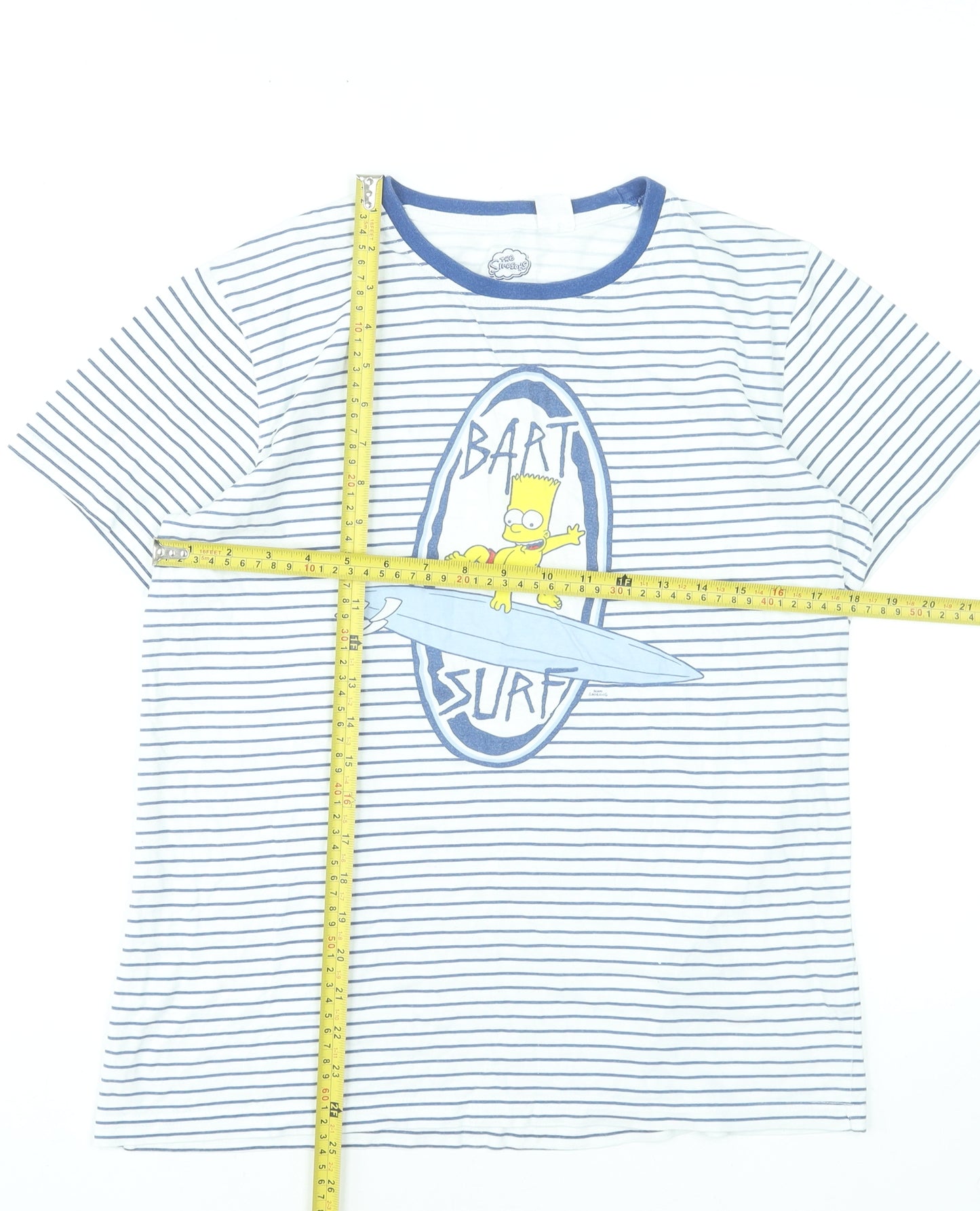 The Simpsons Girls Blue Striped Bart Surf T-Shirt 14 Years 100% Cotton