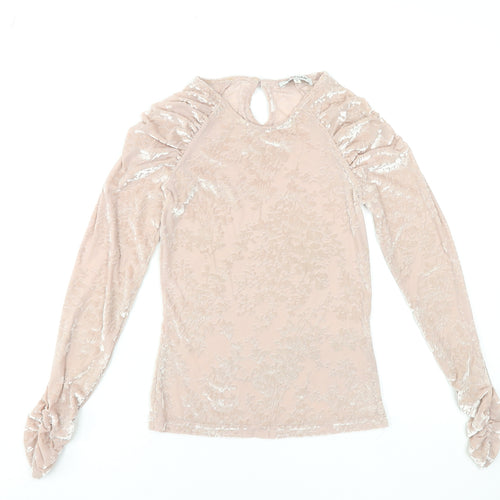 Morgan Women’s Beige Velvet Floral Long Sleeve Blouse S