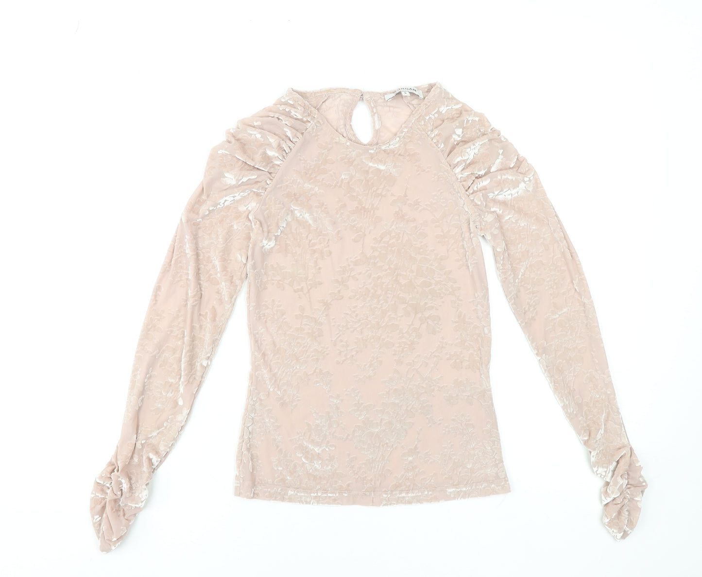 Morgan Women’s Beige Velvet Floral Long Sleeve Blouse S