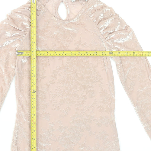 Morgan Women’s Beige Velvet Floral Long Sleeve Blouse S