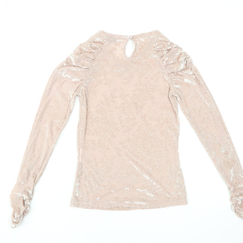 Morgan Women’s Beige Velvet Floral Long Sleeve Blouse S