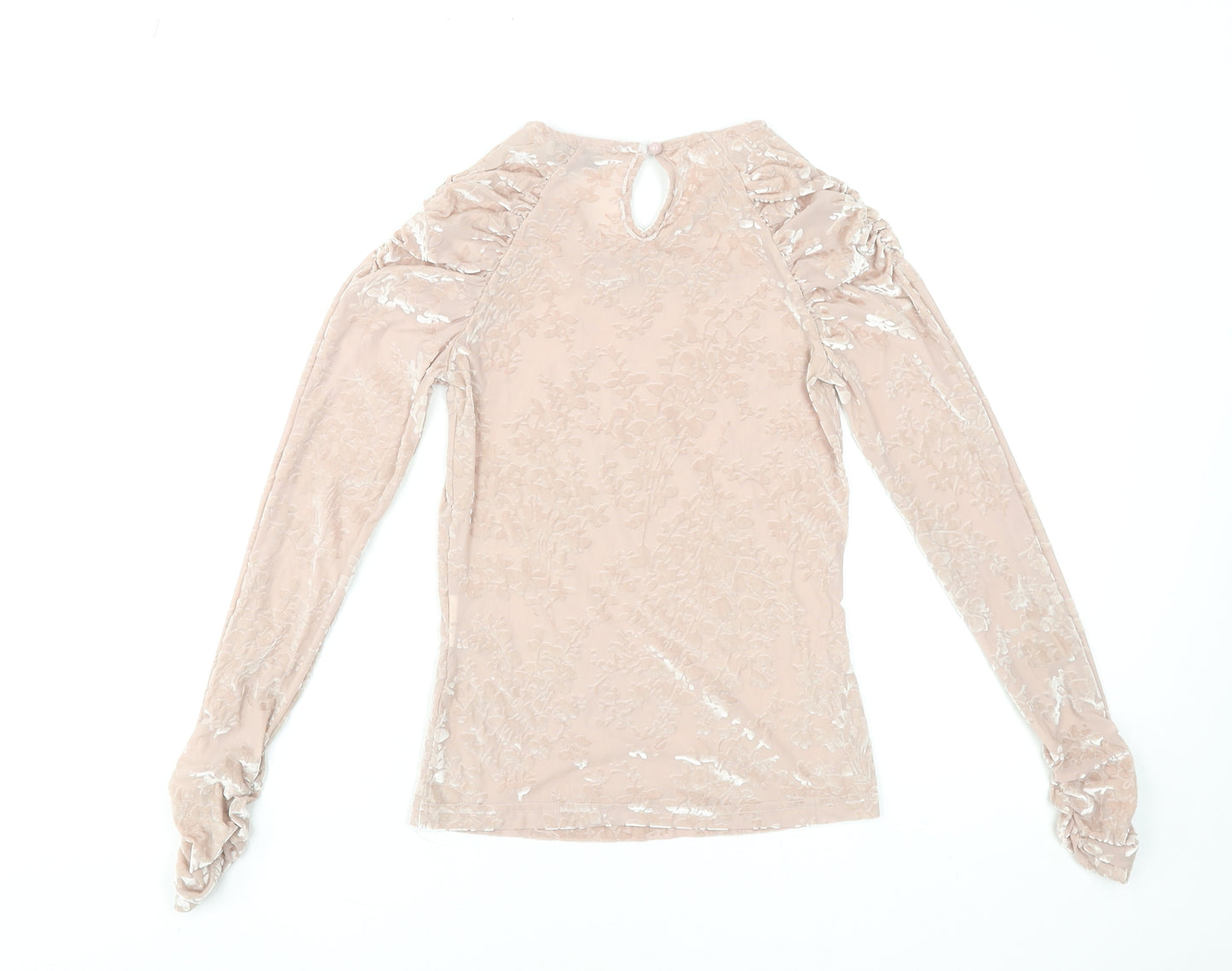 Morgan Women’s Beige Velvet Floral Long Sleeve Blouse S