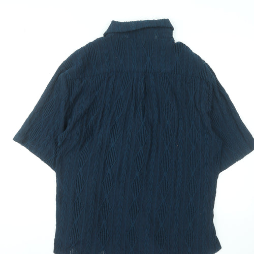 Ichoise Women's Blue Wrap Blouse Short Sleeve L Cotton Blend Top