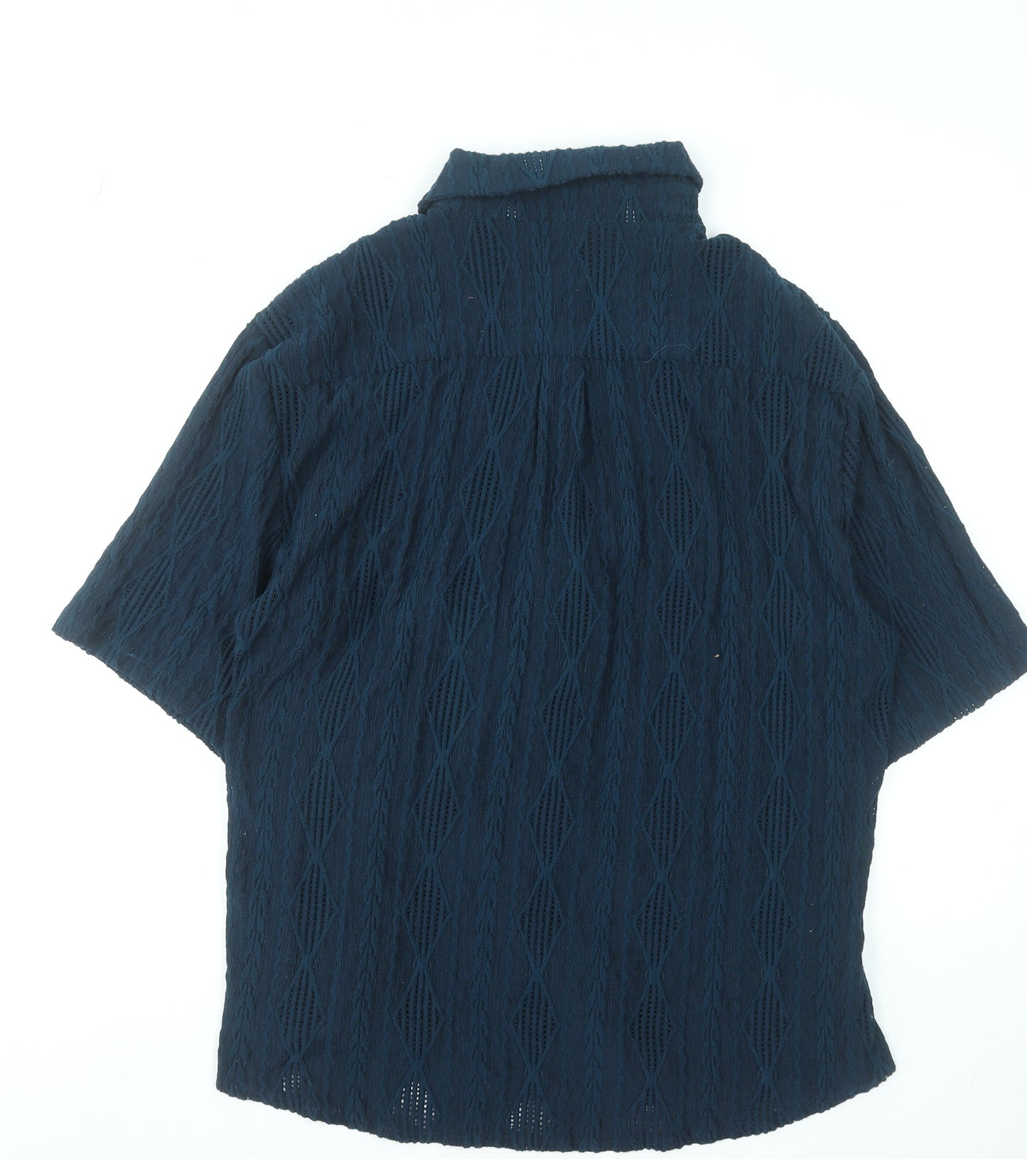 Ichoise Women's Blue Wrap Blouse Short Sleeve L Cotton Blend Top