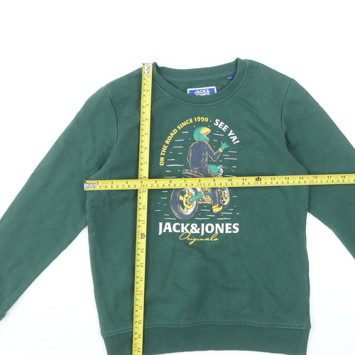 Jack & Jones Boys Green Graphic Sweatshirt Size 12 Years Crew Neck Cotton Blend
