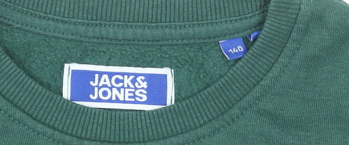 Jack & Jones Boys Green Graphic Sweatshirt Size 12 Years Crew Neck Cotton Blend