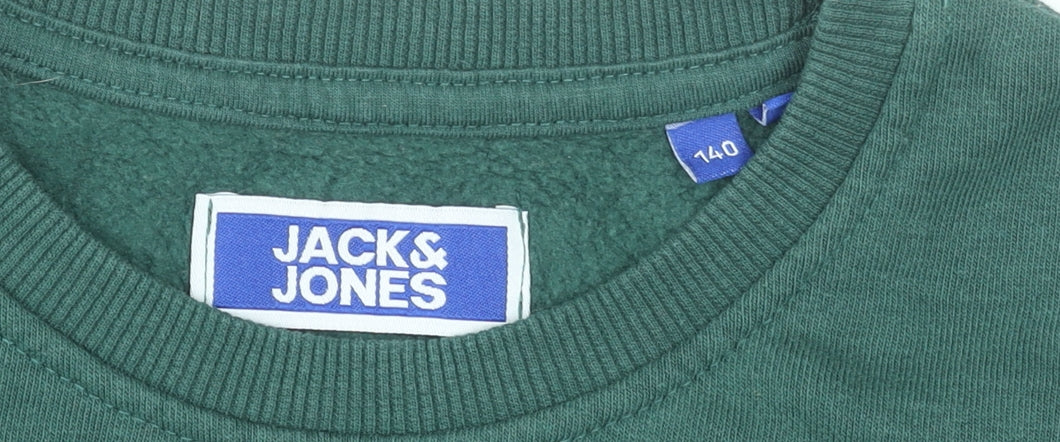 Jack & Jones Boys Green Graphic Sweatshirt Size 12 Years Crew Neck Cotton Blend