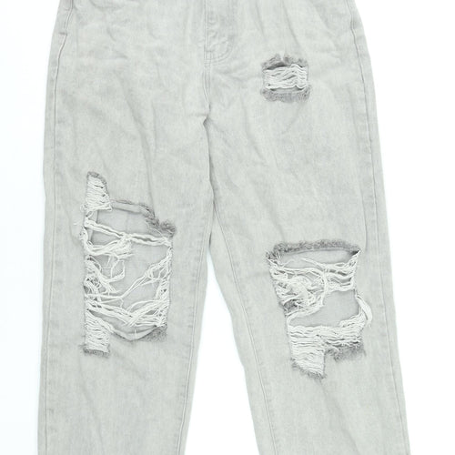 Momokrom Women’s Grey Distressed Straight Jeans UK 8