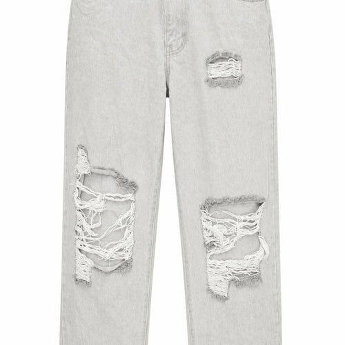 Momokrom Women’s Grey Distressed Straight Jeans UK 8
