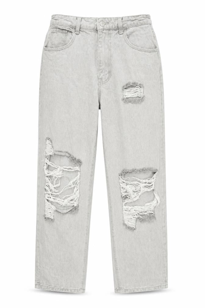 Momokrom Women’s Grey Distressed Straight Jeans UK 8