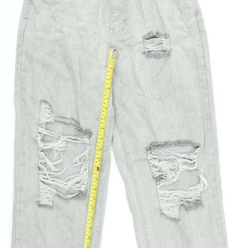 Momokrom Women’s Grey Distressed Straight Jeans UK 8
