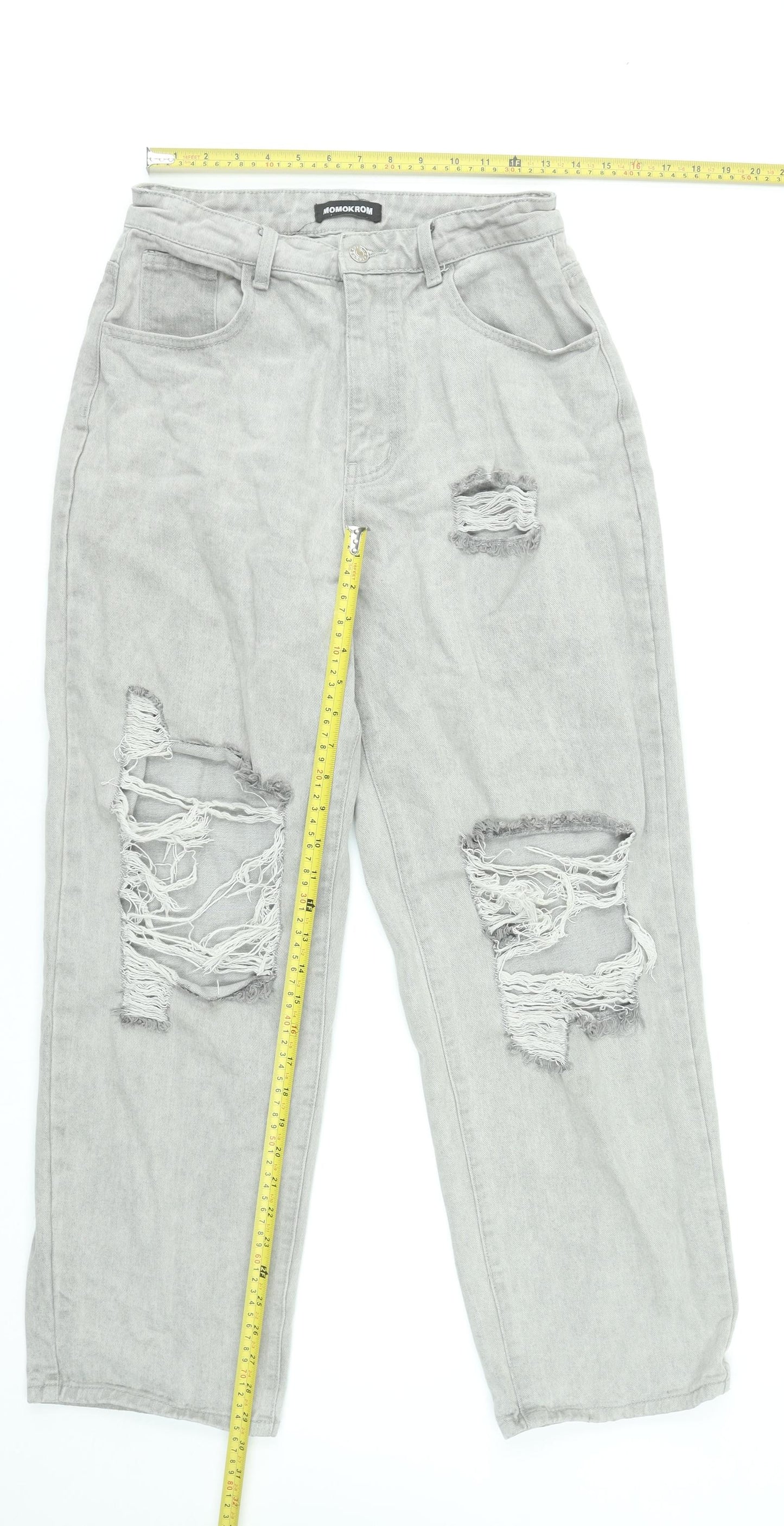 Momokrom Women’s Grey Distressed Straight Jeans UK 8