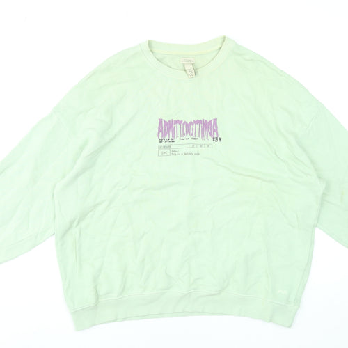 Pull&Bear Womens Green Graphic Pullover Sweatshirt Size M Cotton Blend